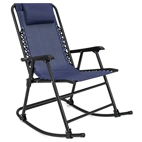 Best Choice Products Foldable Zero Gravity Rocking Mesh Patio Lounge Chair w/Headrest Pillow - Blue