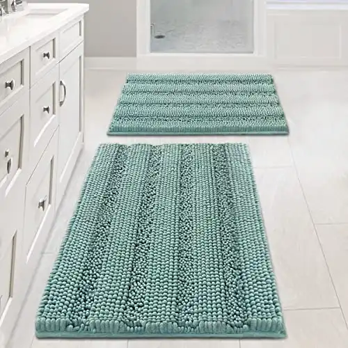 H.VERSAILTEX Non Slip Thick Shaggy Chenille Bathroom Rug Mat Set Extra Soft and Absorbent Striped Floor Rugs, 2 Piece, Machine-Washable