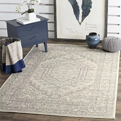 SAFAVIEH Adirondack Collection Accent Rug - 3' x 5', Ivory & Silver, Oriental Medallion Design, Non-Shedding & Easy Care, Ideal for High Traffic Areas in Entryway, Living Room, Bedro...