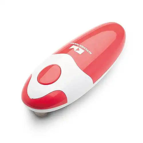 Kitchen Mama Auto Electric Can Opener: Open Your Cans with A Simple Press of Button - Automatic, Hands Free, Smooth Edge, Food-Safe, Battery Operated, YES YOU CAN (Red)
