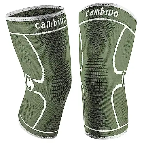 CAMBIVO 2 Pack Knee Brace, Knee Compression Sleeve for Men and Women, Knee Support for Running, Workout, Gym, Hiking, Sports (Army Green,Small)