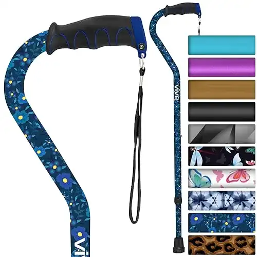 Vive Walking Cane for Women, Men, Elderly - Patented Offset Grip - Lightweight Adjustable Walking Aid with a Non-Slip Tip - Sturdy Balancing Mobility Aid for Seniors