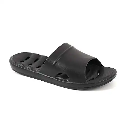 Luffymomo Womens Shower Sandals Slippers Non-Slip Bathroom Slippers with Drainage Holes 6 M US Black